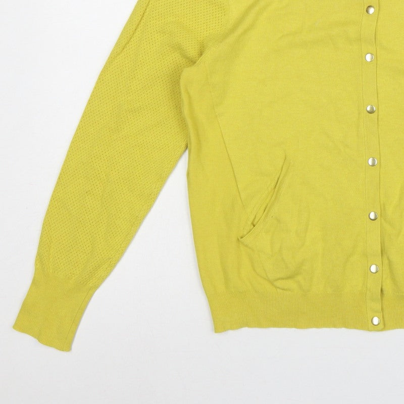 Next Women Yellow Size 14 Round Neck Button Pocket Knit Cardigan