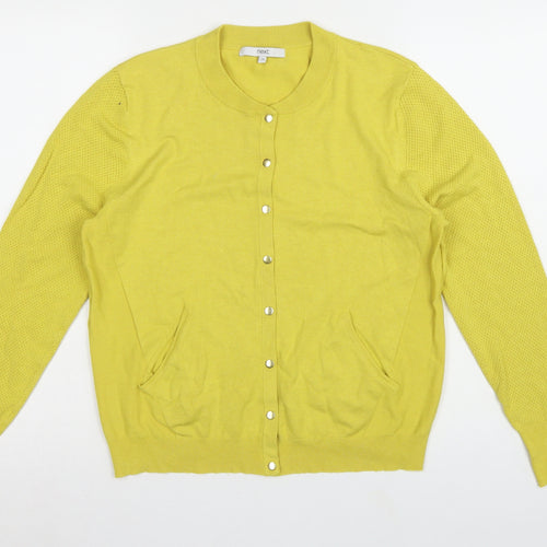 Next Women Yellow Size 14 Round Neck Button Pocket Knit Cardigan