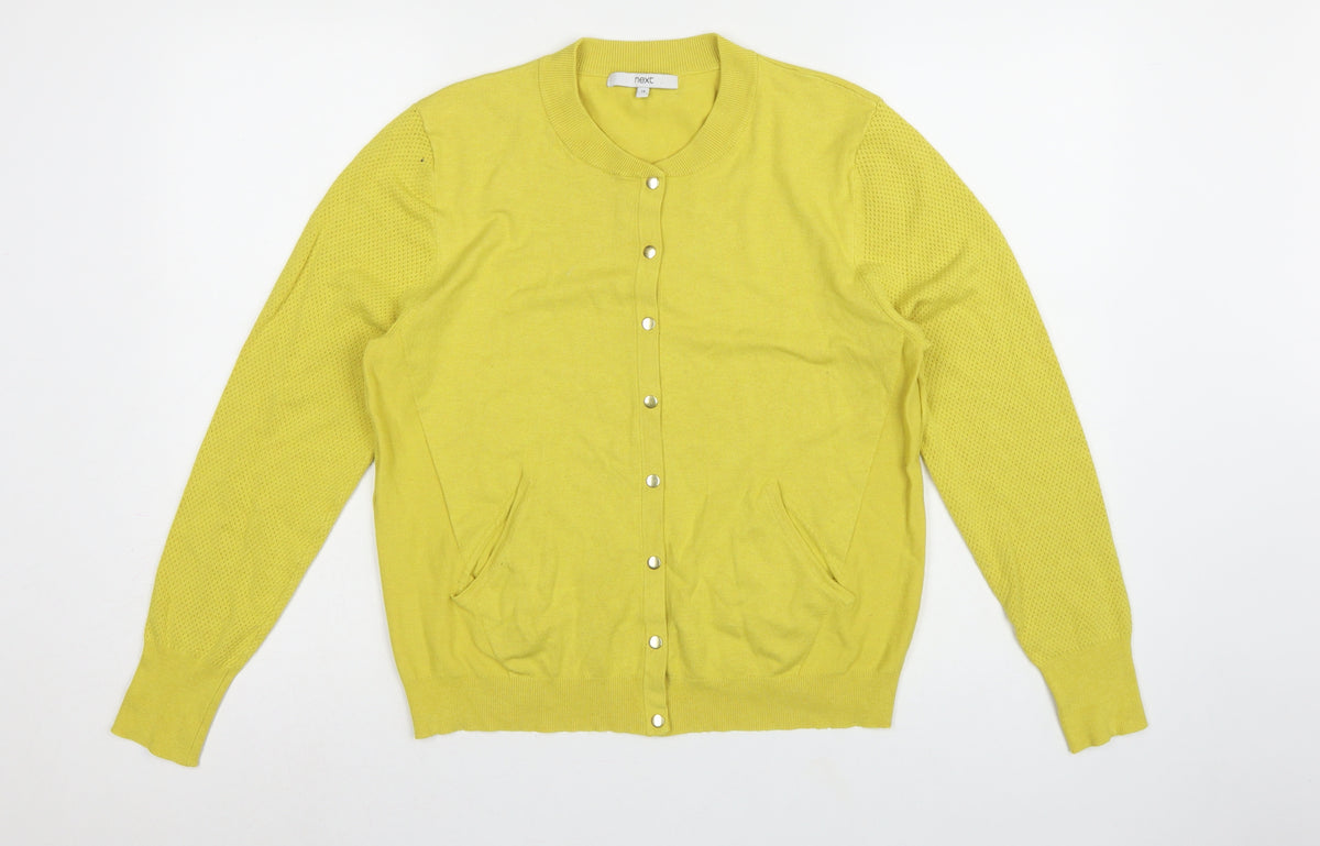 Next Women Yellow Size 14 Round Neck Button Pocket Knit Cardigan