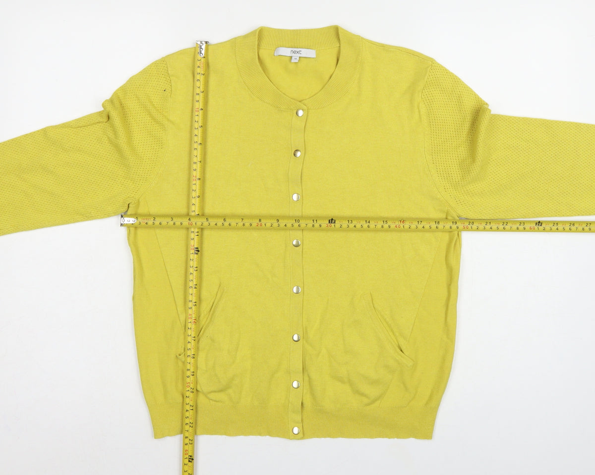 Next Women Yellow Size 14 Round Neck Button Pocket Knit Cardigan