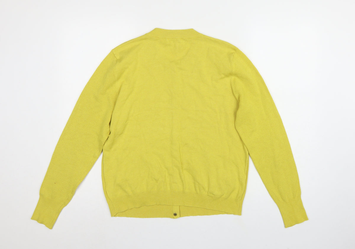 Next Women Yellow Size 14 Round Neck Button Pocket Knit Cardigan