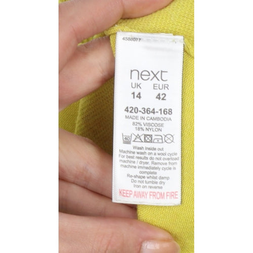 Next Women Yellow Size 14 Round Neck Button Pocket Knit Cardigan