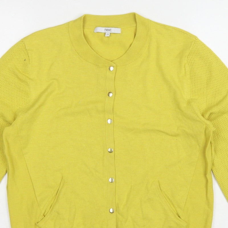 Next Women Yellow Size 14 Round Neck Button Pocket Knit Cardigan