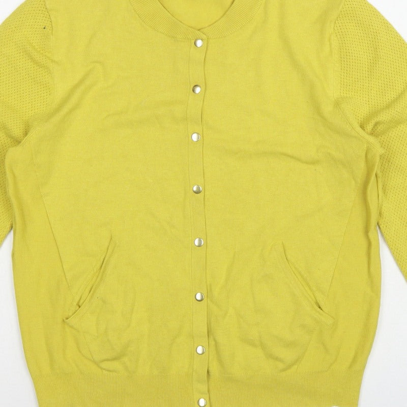 Next Women Yellow Size 14 Round Neck Button Pocket Knit Cardigan