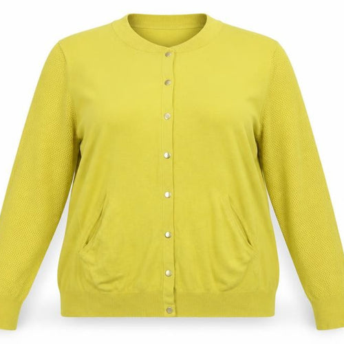 Next Women Yellow Size 14 Round Neck Button Pocket Knit Cardigan