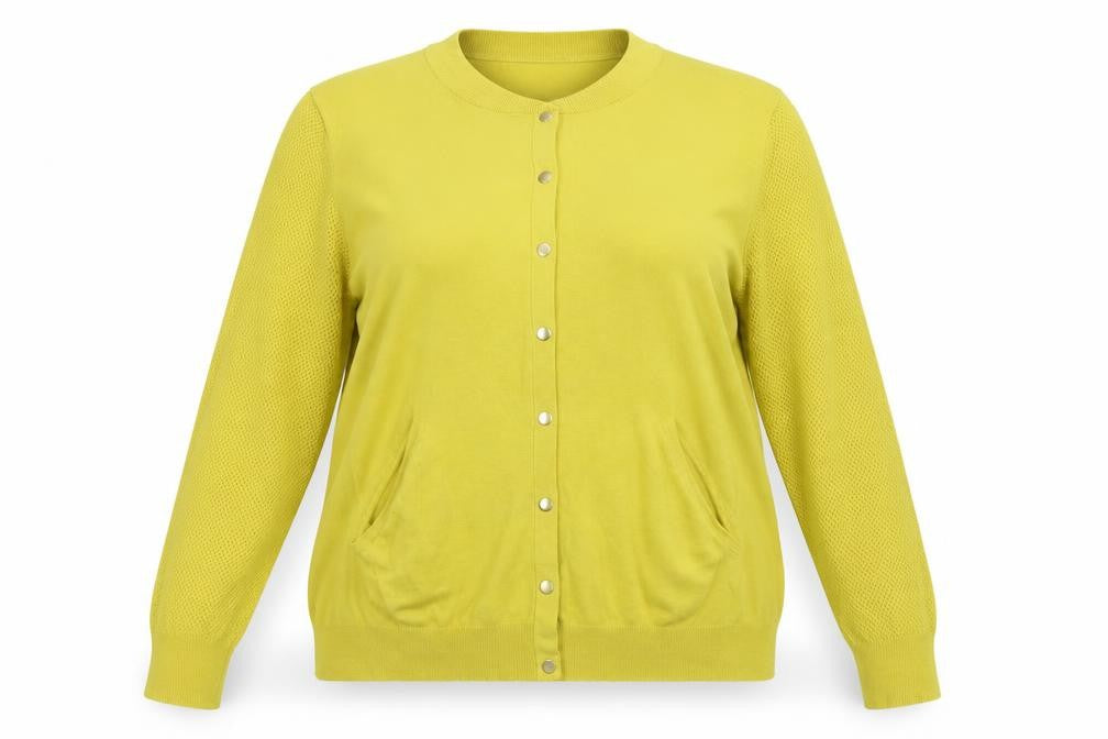 Next Women Yellow Size 14 Round Neck Button Pocket Knit Cardigan
