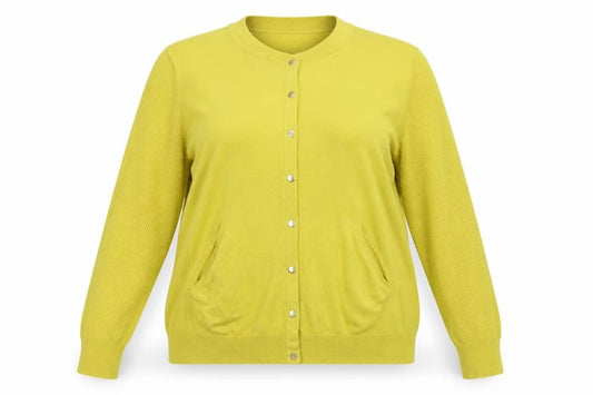 Next Women Yellow Size 14 Round Neck Button Pocket Knit Cardigan