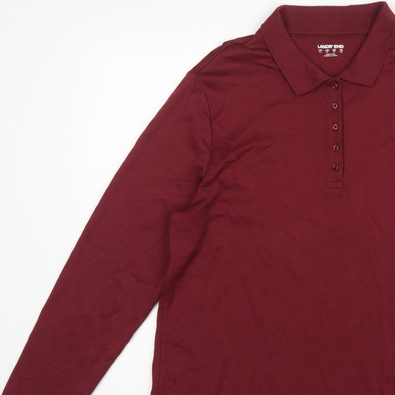 Lands' End Women Red XL Long Sleeve Cotton Polo Shirt Basic