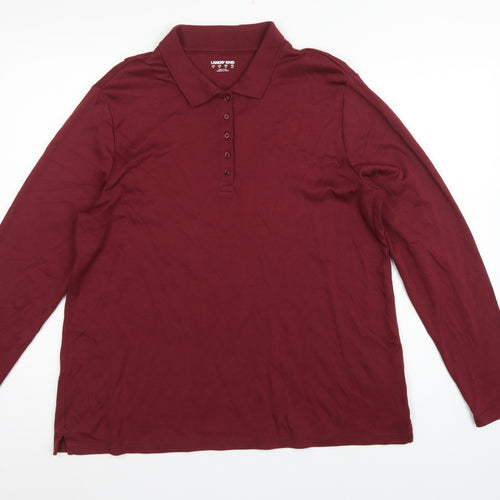 Lands' End Women Red XL Long Sleeve Cotton Polo Shirt Basic