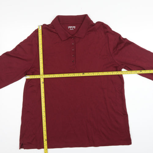 Lands' End Women Red XL Long Sleeve Cotton Polo Shirt Basic
