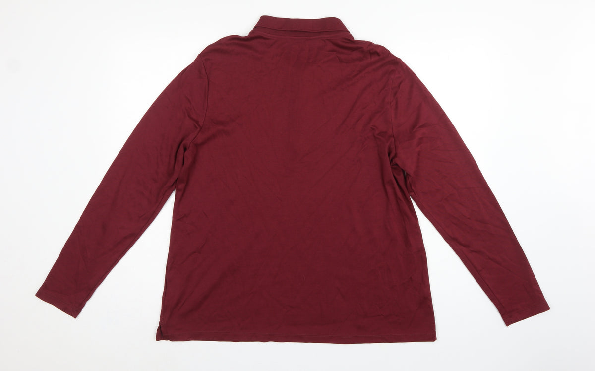 Lands' End Women Red XL Long Sleeve Cotton Polo Shirt Basic