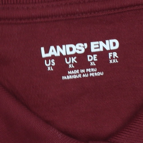 Lands' End Women Red XL Long Sleeve Cotton Polo Shirt Basic