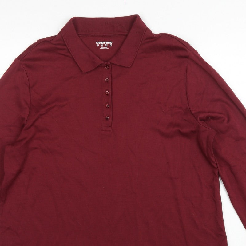 Lands' End Women Red XL Long Sleeve Cotton Polo Shirt Basic