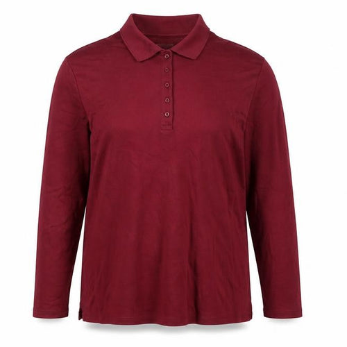 Lands' End Women Red XL Long Sleeve Cotton Polo Shirt Basic