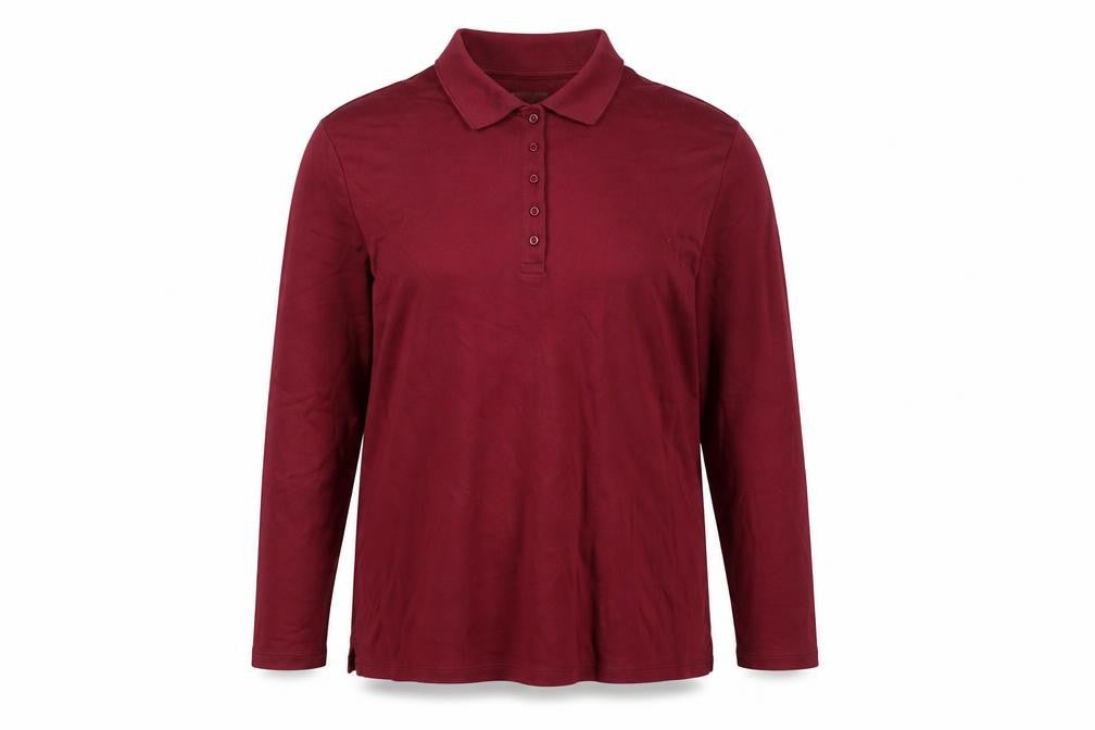 Lands' End Women Red XL Long Sleeve Cotton Polo Shirt Basic