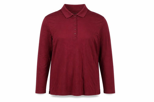 Lands' End Women Red XL Long Sleeve Cotton Polo Shirt Basic