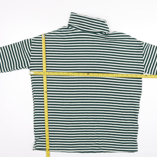 New Look Women Green White Striped Roll Neck Basic Top UK 14