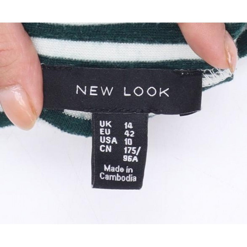 New Look Women Green White Striped Roll Neck Basic Top UK 14