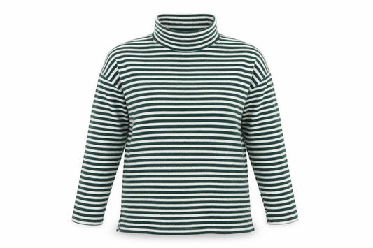 New Look Women Green White Striped Roll Neck Basic Top UK 14