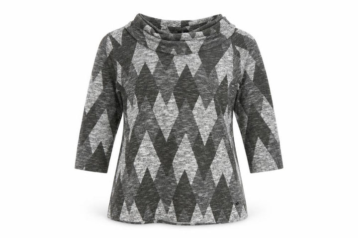 TIGI Women Grey Argyle Cowl Neck Knit Tunic Top UK 14/16