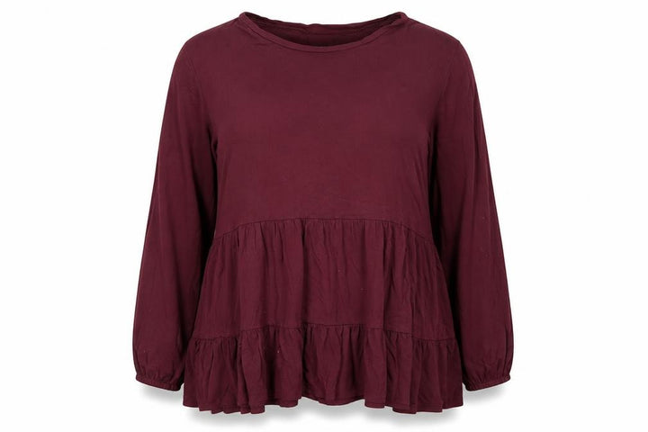 New Look Women Purple UK 16 Tiered Ruffle Tunic Blouse Long Sleeve