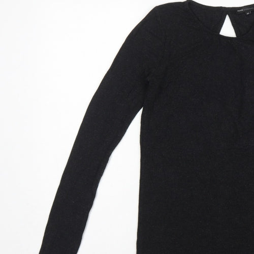 Moss Copenhagen Women Black XS Noomi Wool Knit Open Back Long Sleeve Top