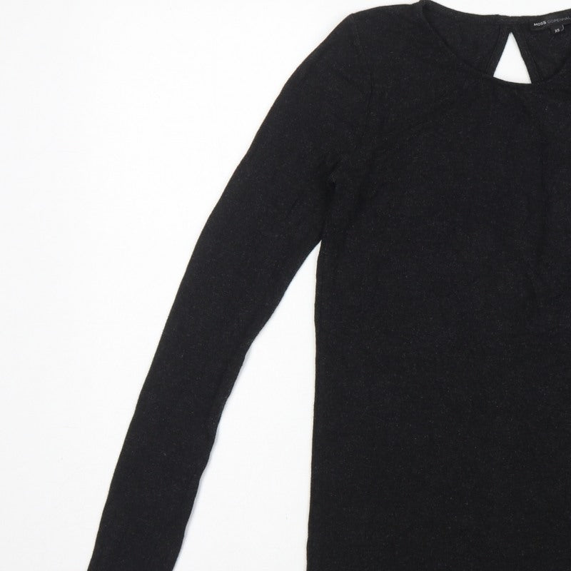Moss Copenhagen Women Black XS Noomi Wool Knit Open Back Long Sleeve Top