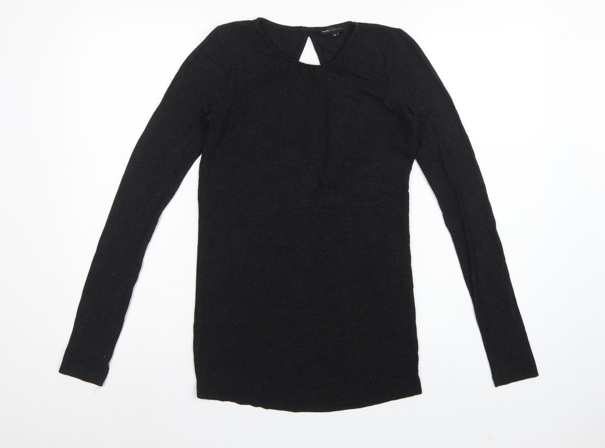 Moss Copenhagen Women Black XS Noomi Wool Knit Open Back Long Sleeve Top