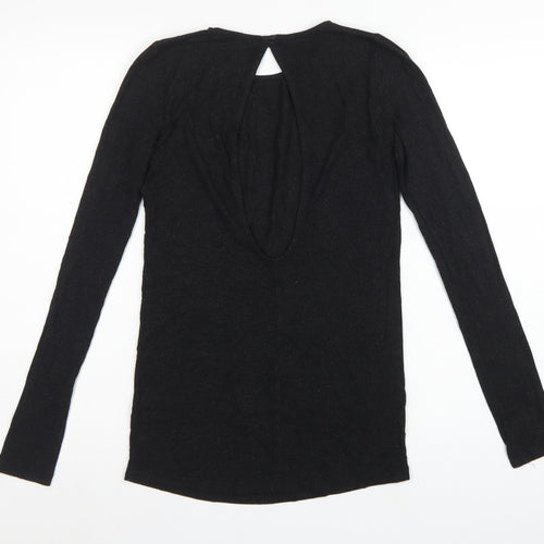 Moss Copenhagen Women Black XS Noomi Wool Knit Open Back Long Sleeve Top