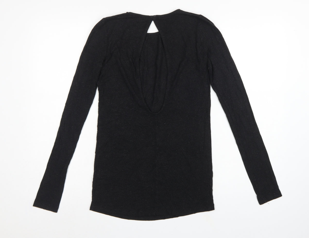 Moss Copenhagen Women Black XS Noomi Wool Knit Open Back Long Sleeve Top