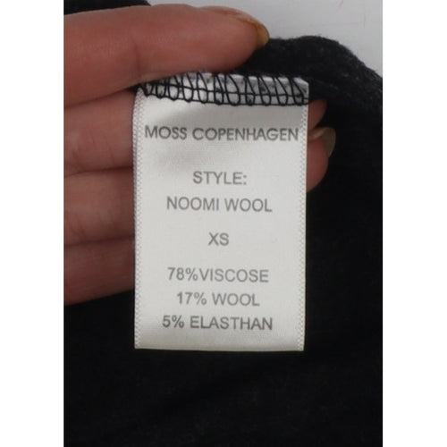 Moss Copenhagen Women Black XS Noomi Wool Knit Open Back Long Sleeve Top