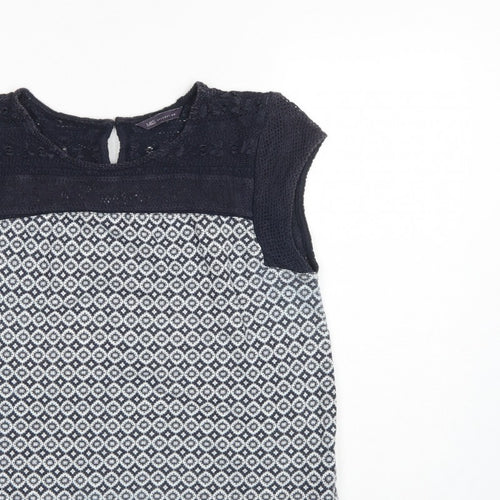 Marks and Spencer Women Navy Geometric Knit Cap Sleeve Blouse UK 12