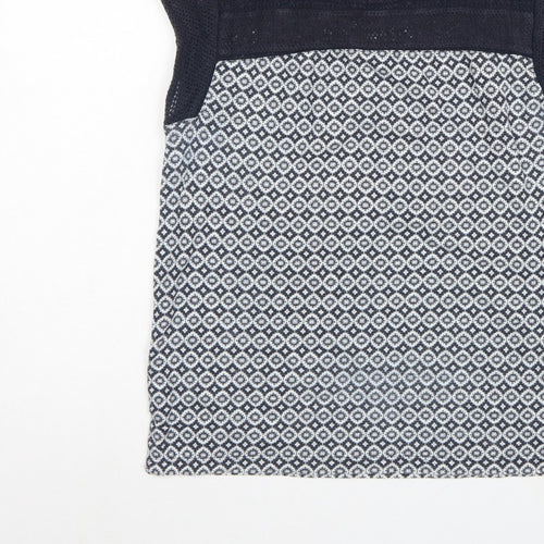 Marks and Spencer Women Navy Geometric Knit Cap Sleeve Blouse UK 12