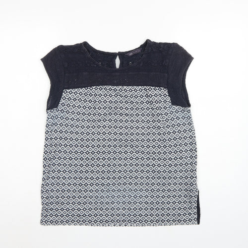 Marks and Spencer Women Navy Geometric Knit Cap Sleeve Blouse UK 12