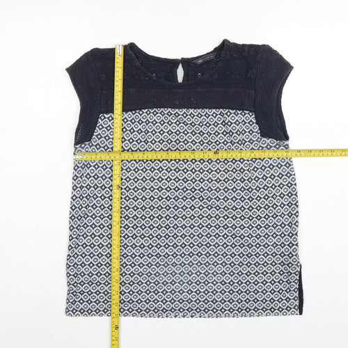 Marks and Spencer Women Navy Geometric Knit Cap Sleeve Blouse UK 12