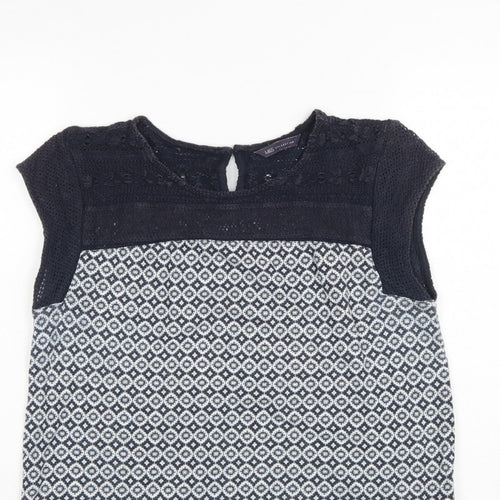 Marks and Spencer Women Navy Geometric Knit Cap Sleeve Blouse UK 12