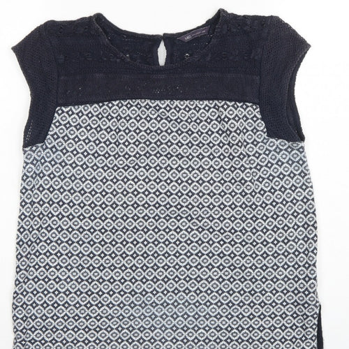 Marks and Spencer Women Navy Geometric Knit Cap Sleeve Blouse UK 12