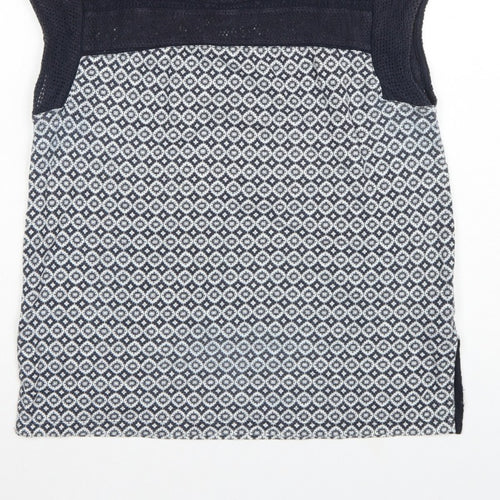 Marks and Spencer Women Navy Geometric Knit Cap Sleeve Blouse UK 12