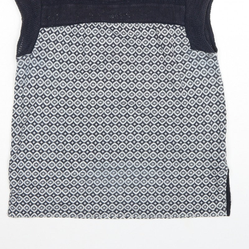 Marks and Spencer Women Navy Geometric Knit Cap Sleeve Blouse UK 12