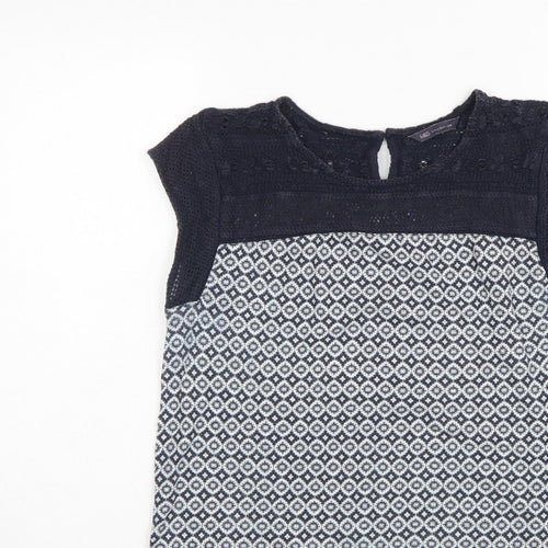 Marks and Spencer Women Navy Geometric Knit Cap Sleeve Blouse UK 12