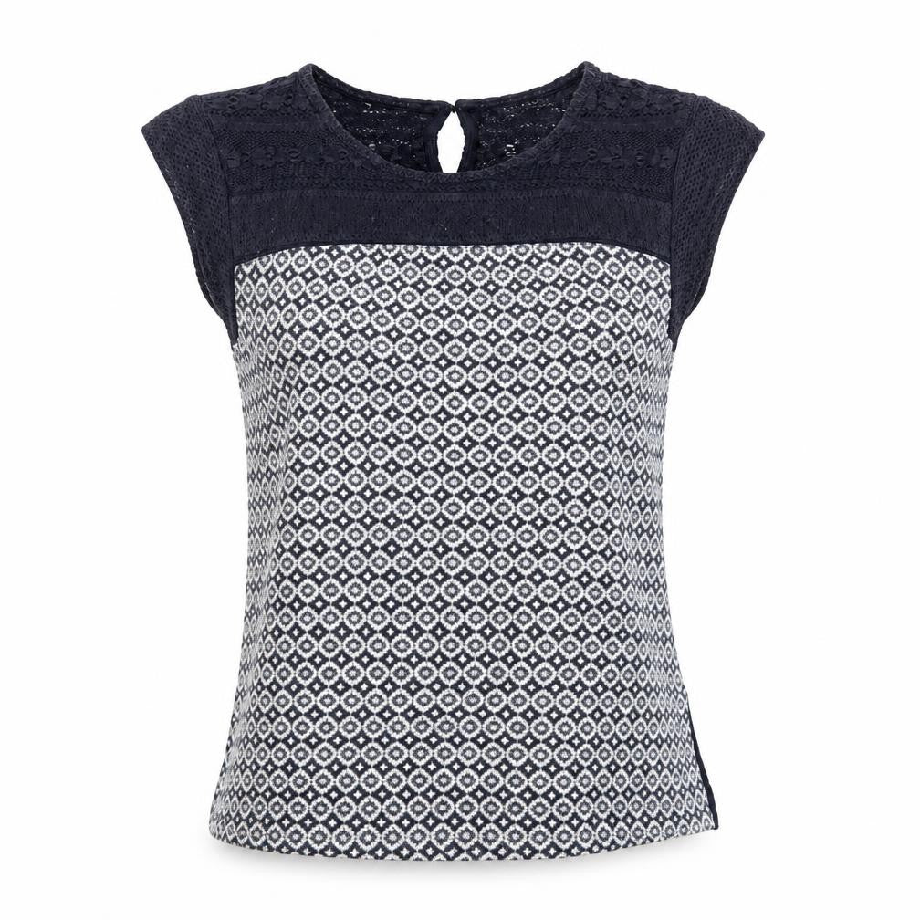 Marks and Spencer Women Navy Geometric Knit Cap Sleeve Blouse UK 12