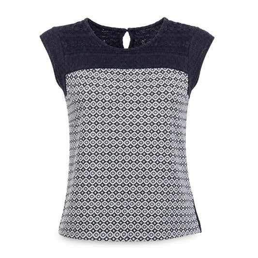 Marks and Spencer Women Navy Geometric Knit Cap Sleeve Blouse UK 12