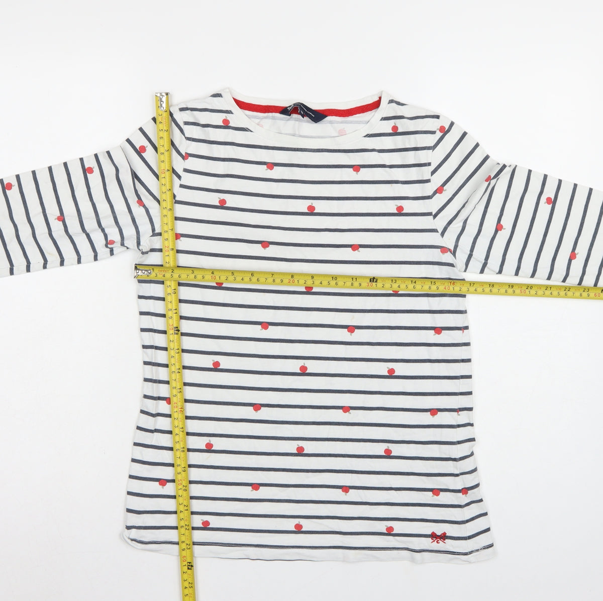 Crew Clothing Company Women’s White Stripe Apple Jersey Top UK 12