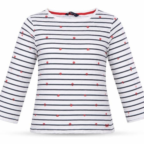 Crew Clothing Company Women’s White Stripe Apple Jersey Top UK 12
