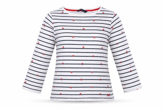 Crew Clothing Company Women’s White Stripe Apple Jersey Top UK 12