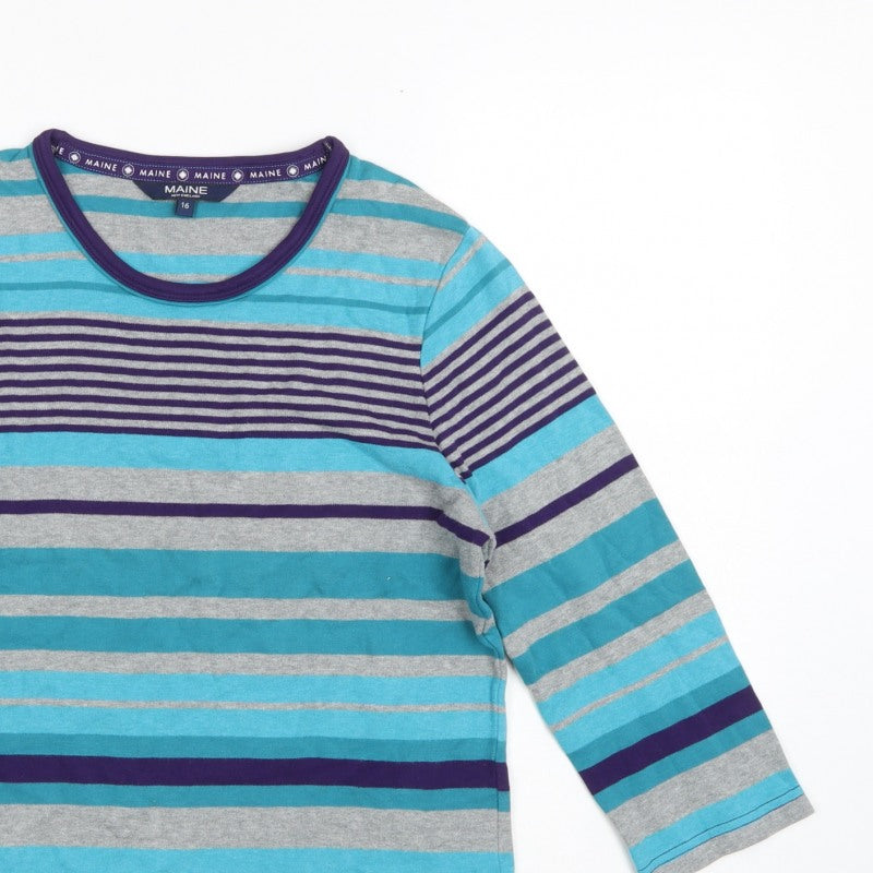 Maine Women's Multicoloured UK 16 Ringer Striped Cotton Long Sleeve Top