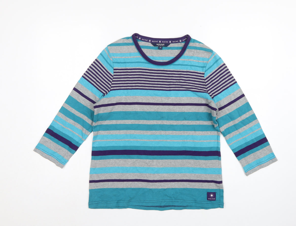 Maine Women's Multicoloured UK 16 Ringer Striped Cotton Long Sleeve Top