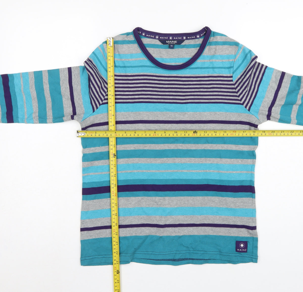 Maine Women's Multicoloured UK 16 Ringer Striped Cotton Long Sleeve Top