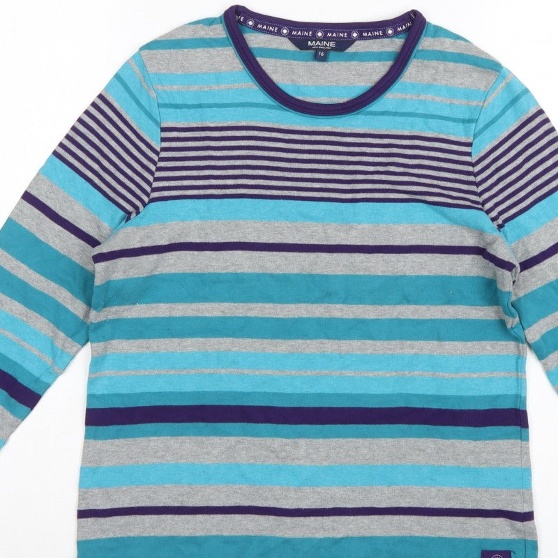 Maine Women's Multicoloured UK 16 Ringer Striped Cotton Long Sleeve Top