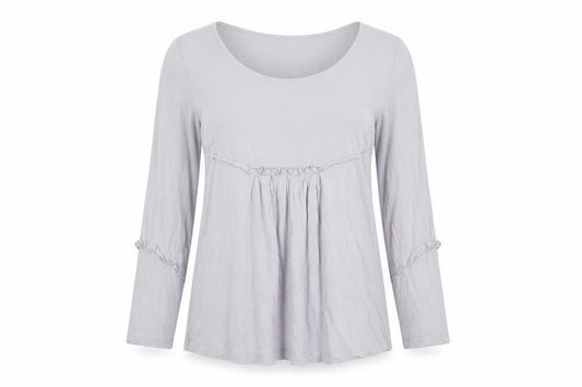 Lauren Vidal Women Grey XL Ruffle Tunic Blouse Long Sleeve Stretch